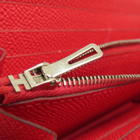 HERMES Long Wallet Purse Epsom Red Azap Long Red SilverMetal Women Used Authentic