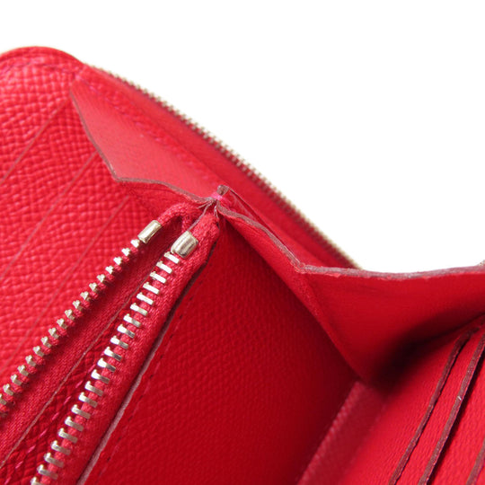 HERMES Long Wallet Purse Epsom Red Azap Long Red SilverMetal Women Used Authentic