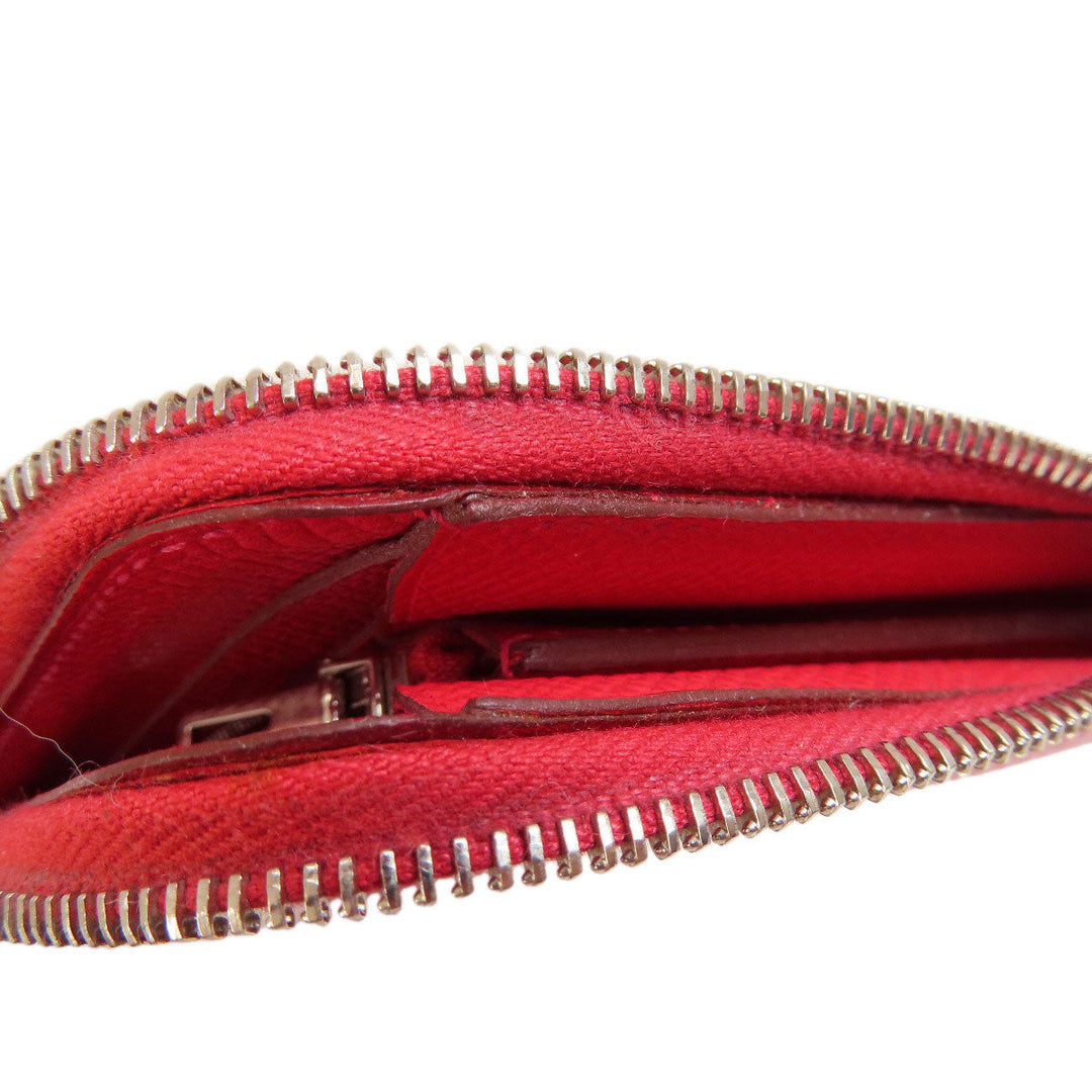 HERMES Long Wallet Purse Epsom Red Azap Long Red SilverMetal Women Used Authentic