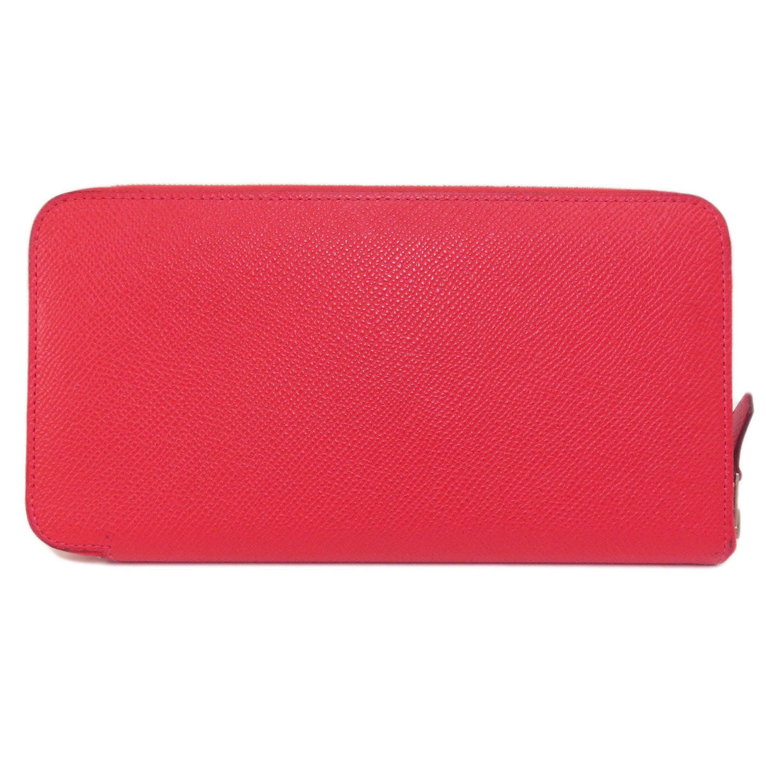 HERMES Long Wallet Purse Epsom Red Azap Long Red SilverMetal Women Used Authentic