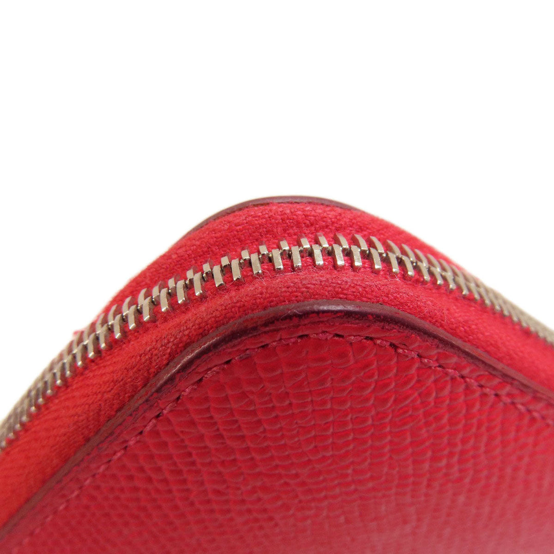 HERMES Long Wallet Purse Epsom Red Azap Long Red SilverMetal Women Used Authentic
