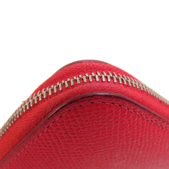 HERMES Long Wallet Purse Epsom Red Azap Long Red SilverMetal Women Used Authentic