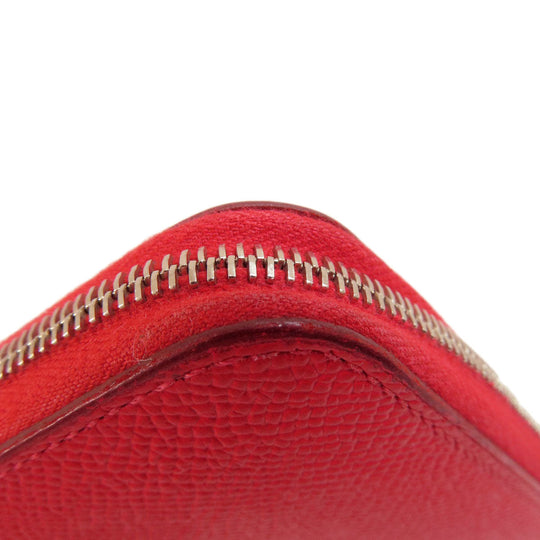 HERMES Long Wallet Purse Epsom Red Azap Long Red SilverMetal Women Used Authentic