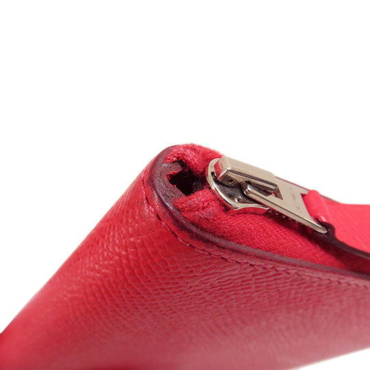 HERMES Long Wallet Purse Epsom Red Azap Long Red SilverMetal Women Used Authentic