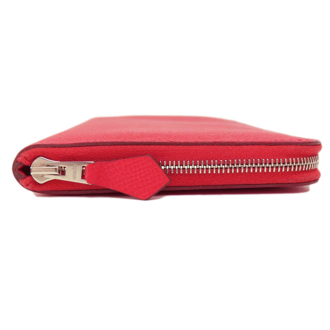 HERMES Long Wallet Purse Epsom Red Azap Long Red SilverMetal Women Used Authentic