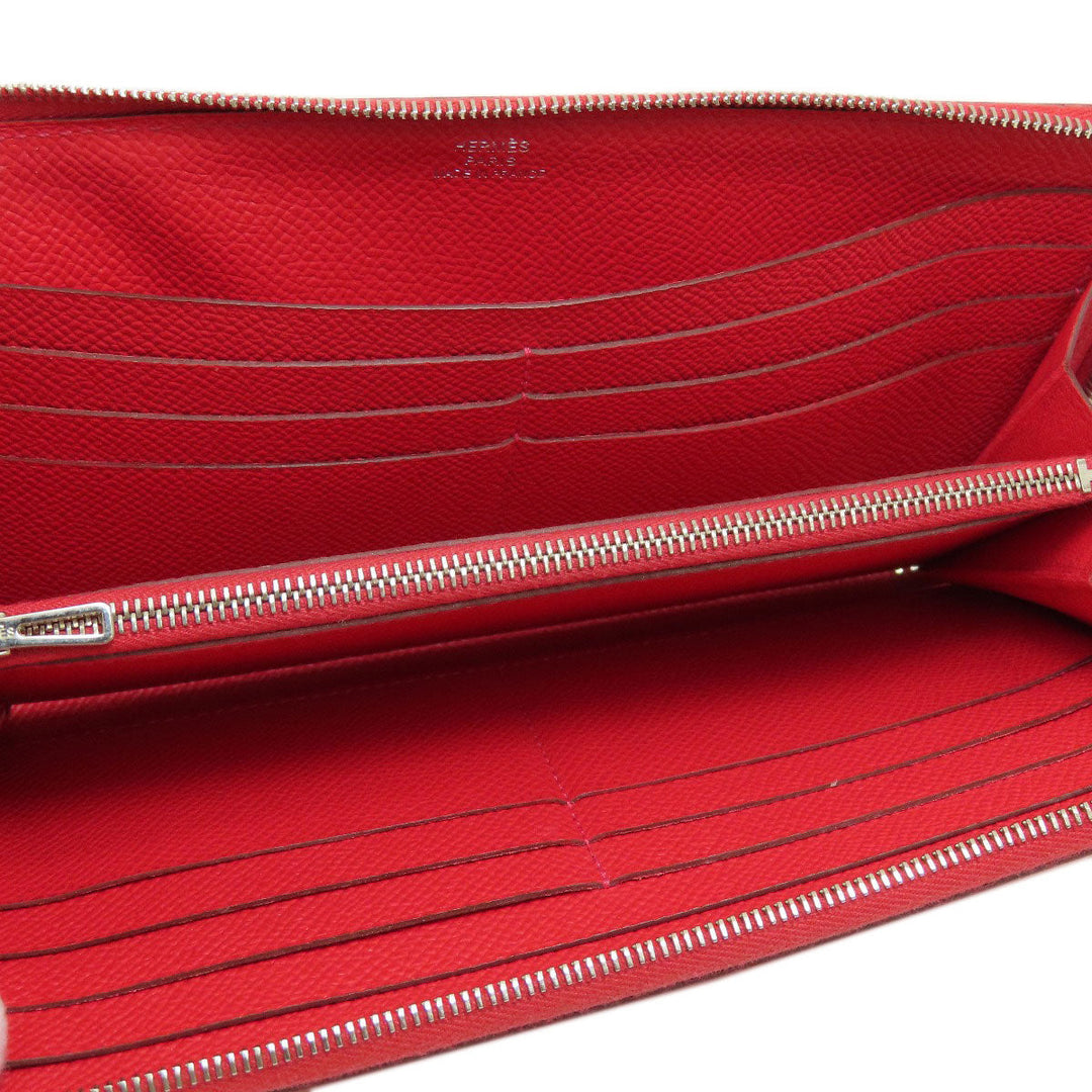 HERMES Long Wallet Purse Epsom Red Azap Long Red SilverMetal Women Used Authentic
