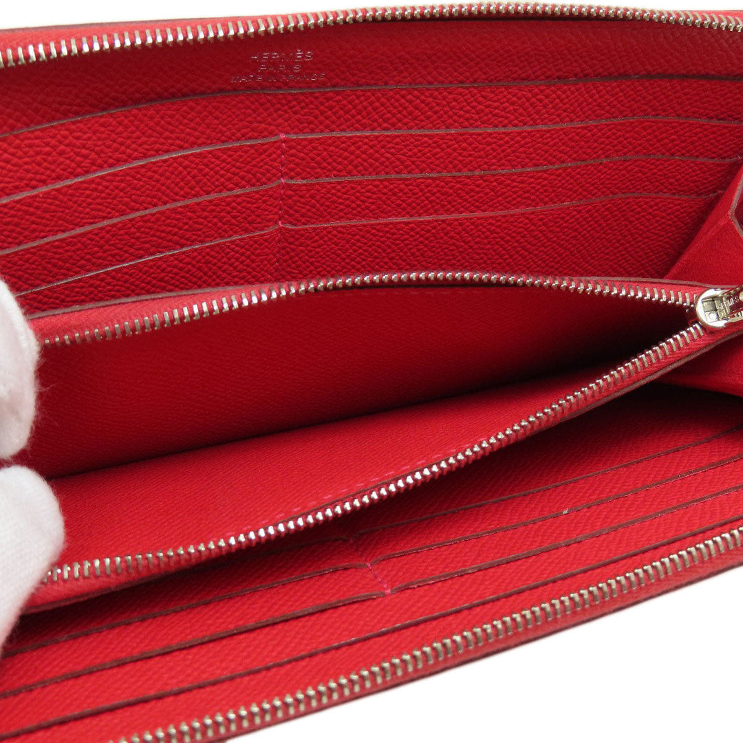 HERMES Long Wallet Purse Epsom Red Azap Long Red SilverMetal Women Used Authentic