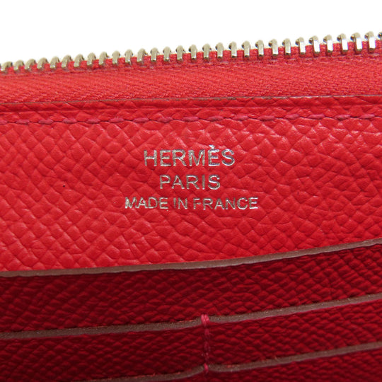 HERMES Long Wallet Purse Epsom Red Azap Long Red SilverMetal Women Used Authentic