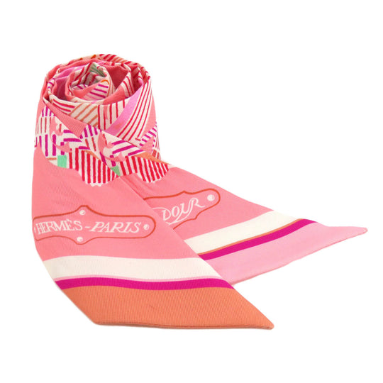 HERMES scarf silk pink Twilly Women Used Authentic