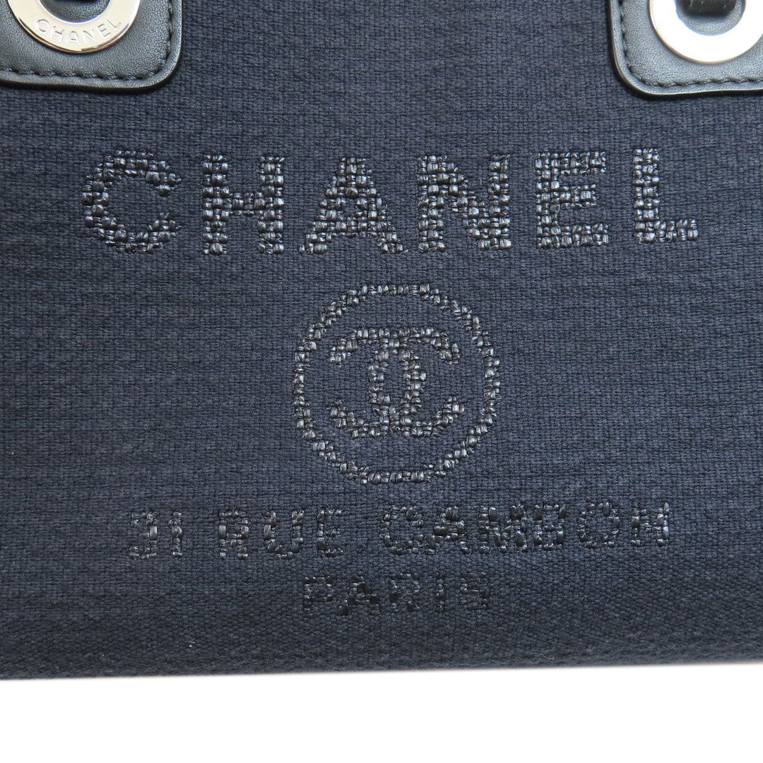 CHANEL Handbag canvas Navy Deauville Bowling Bag SilverMetal