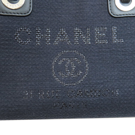 CHANEL Handbag canvas Navy Deauville Bowling Bag SilverMetal