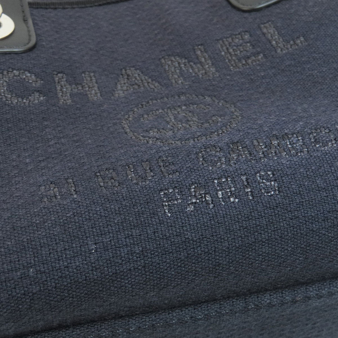 CHANEL Handbag canvas Navy Deauville Bowling Bag SilverMetal