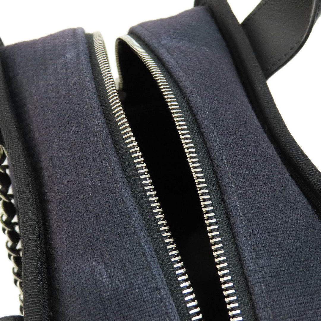 CHANEL Handbag canvas Navy Deauville Bowling Bag SilverMetal