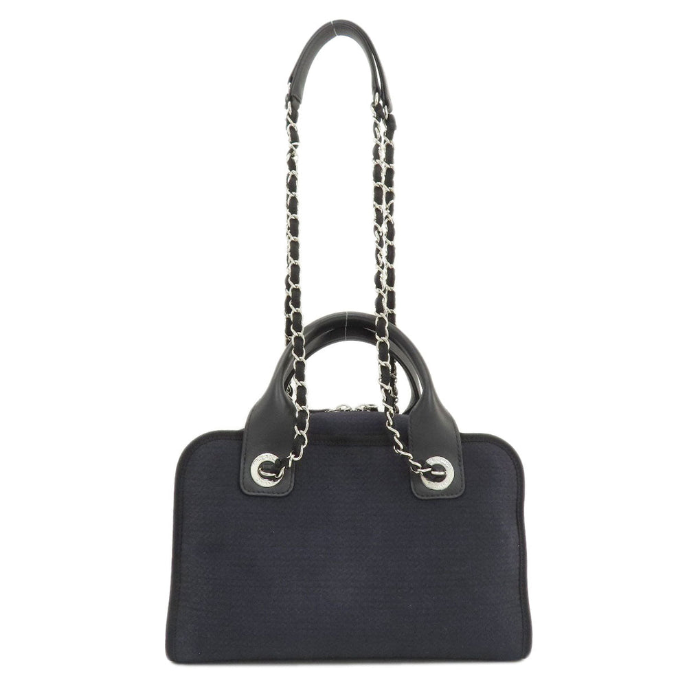 CHANEL Handbag canvas Navy Deauville Bowling Bag SilverMetal