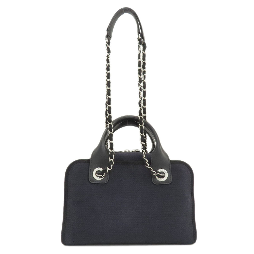 CHANEL Handbag canvas Navy Deauville Bowling Bag SilverMetal
