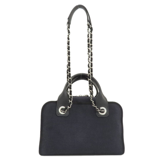 CHANEL Handbag canvas Navy Deauville Bowling Bag SilverMetal