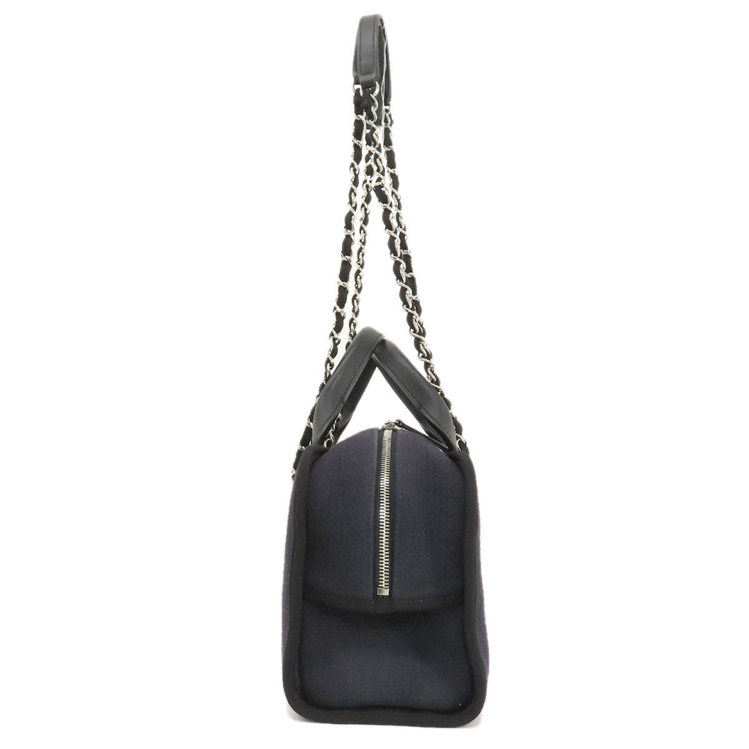 CHANEL Handbag canvas Navy Deauville Bowling Bag SilverMetal