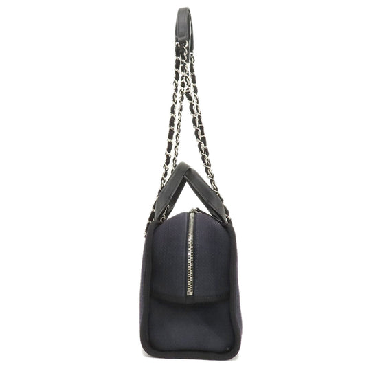 CHANEL Handbag canvas Navy Deauville Bowling Bag SilverMetal