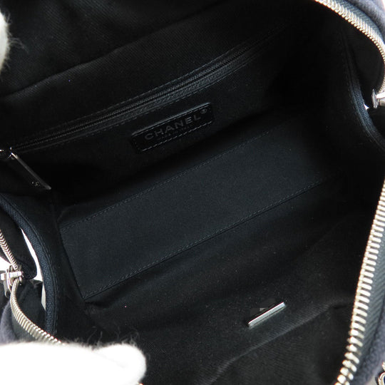 CHANEL Handbag canvas Navy Deauville Bowling Bag SilverMetal