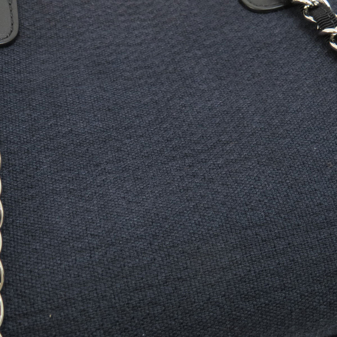 CHANEL Handbag canvas Navy Deauville Bowling Bag SilverMetal