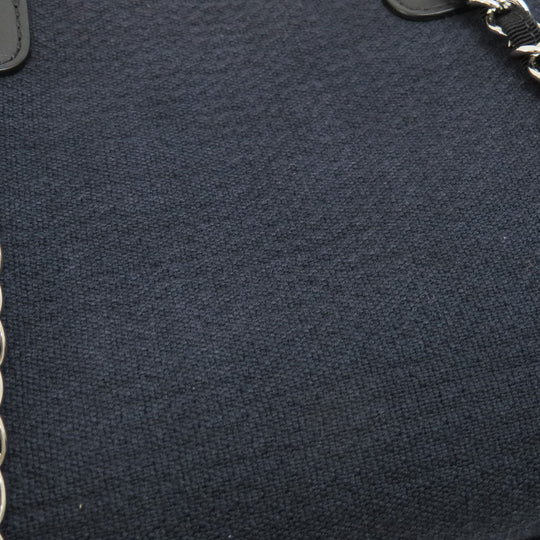 CHANEL Handbag canvas Navy Deauville Bowling Bag SilverMetal