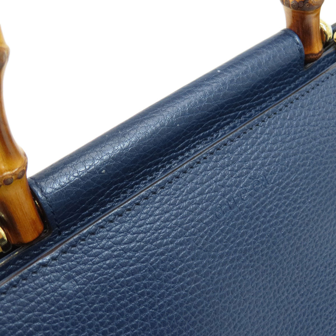 GUCCI Handbag 459076 Calfskin Navy Bamboo 2WAY Women Used Authentic