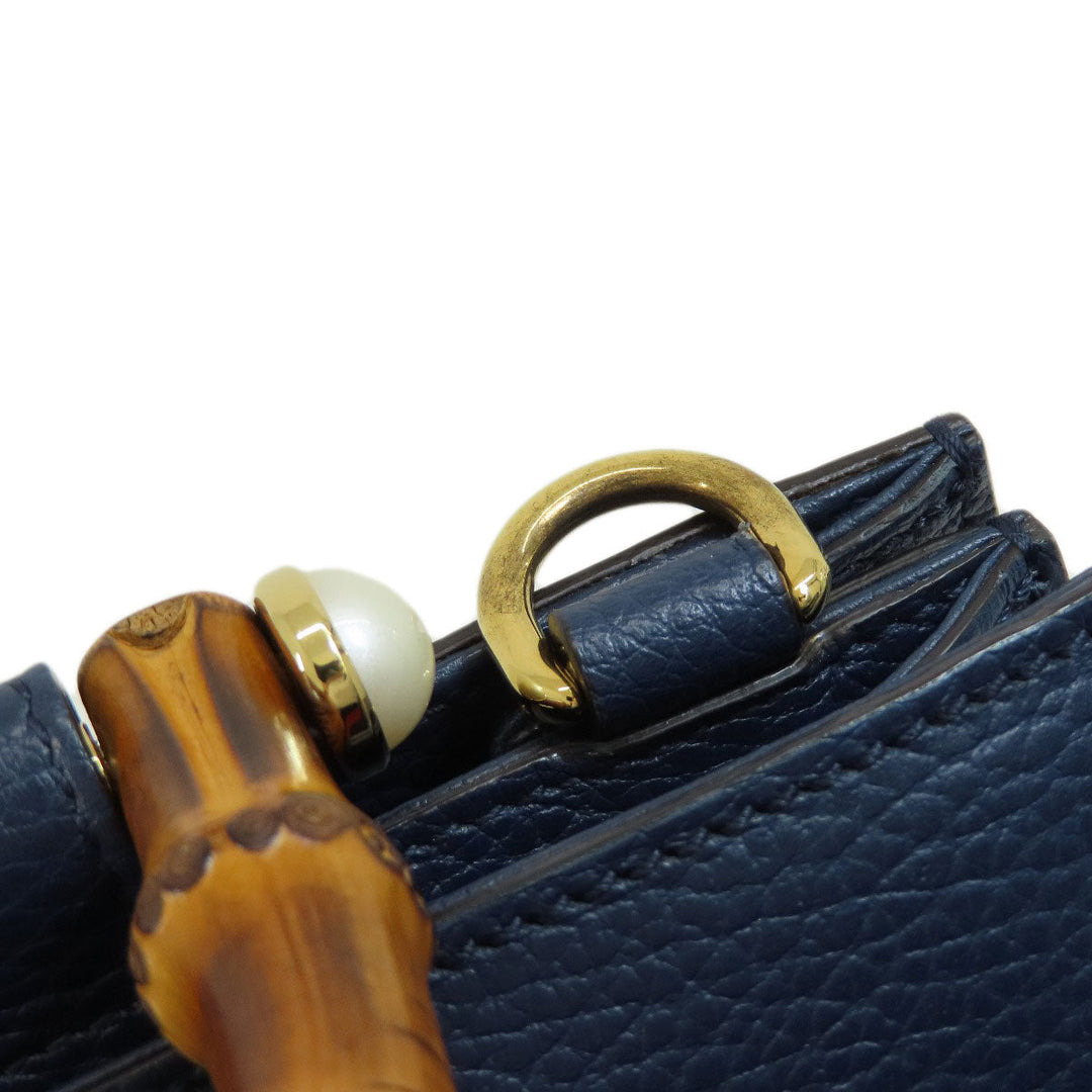 GUCCI Handbag 459076 Calfskin Navy Bamboo 2WAY Women Used Authentic