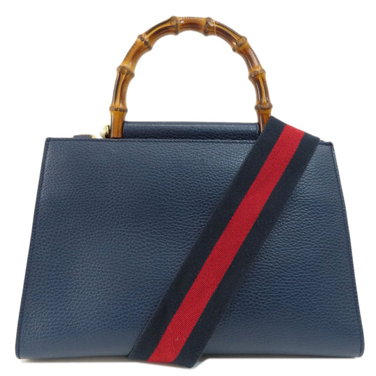 GUCCI Handbag 459076 Calfskin Navy Bamboo 2WAY Women Used Authentic