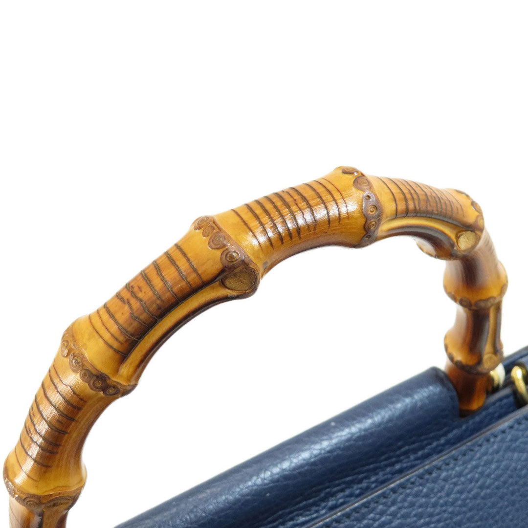 GUCCI Handbag 459076 Calfskin Navy Bamboo 2WAY Women Used Authentic