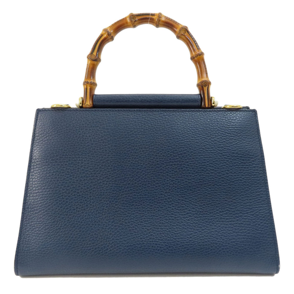 GUCCI Handbag 459076 Calfskin Navy Bamboo 2WAY Women Used Authentic