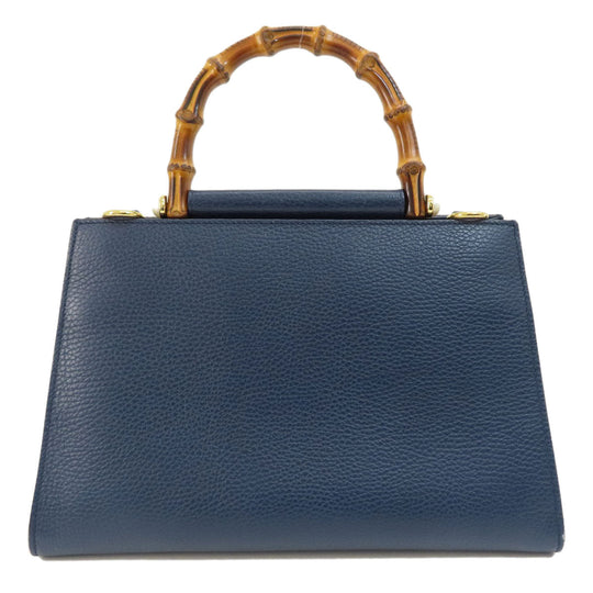 GUCCI Handbag 459076 Calfskin Navy Bamboo 2WAY Women Used Authentic