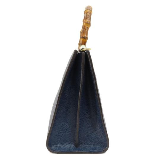 GUCCI Handbag 459076 Calfskin Navy Bamboo 2WAY Women Used Authentic