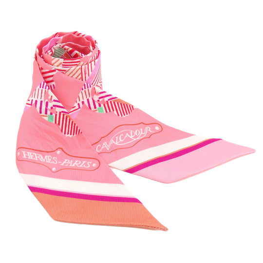 HERMES scarf silk pink Twilly Women Used Authentic