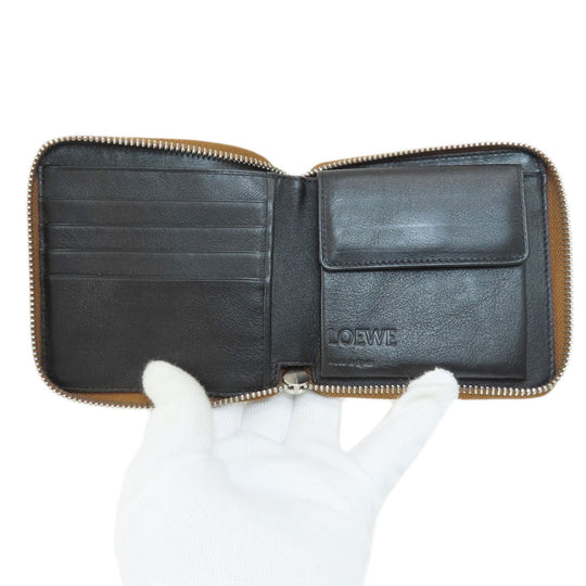 LOEWE Bifold Wallet leather Brown puzzle Women Used Authentic