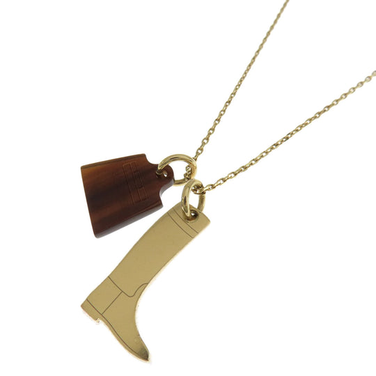 HERMES Necklace Metal, Buffalo Horn gold Amulet Marokiniye PM Women Used Authentic