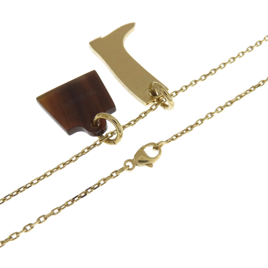 HERMES Necklace Metal, Buffalo Horn gold Amulet Marokiniye PM Women Used Authentic