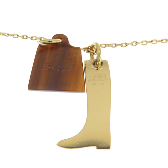 HERMES Necklace Metal, Buffalo Horn gold Amulet Marokiniye PM Women Used Authentic