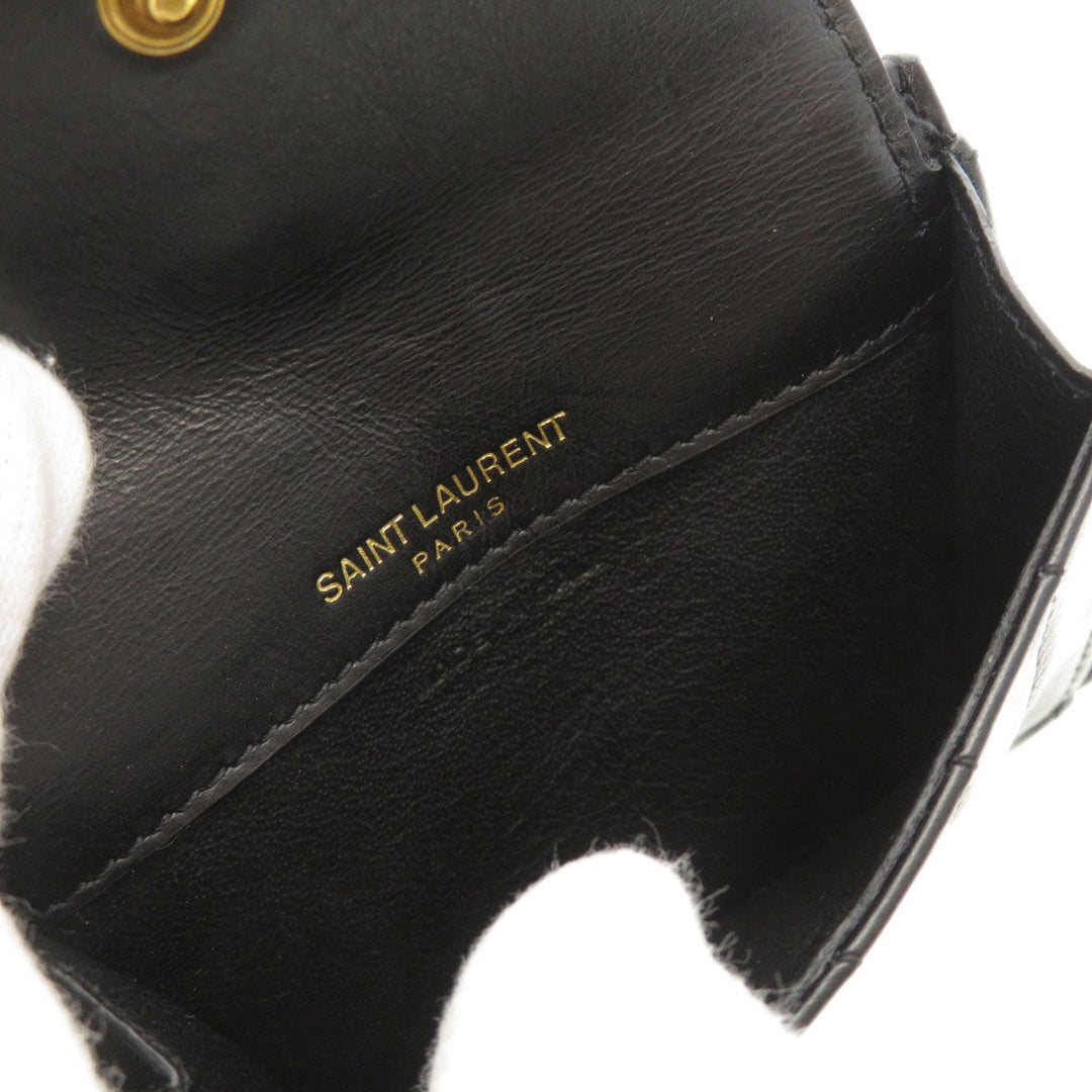 SAINT LAURENT Coin case Calfskin black Logo motif Women Used Authentic