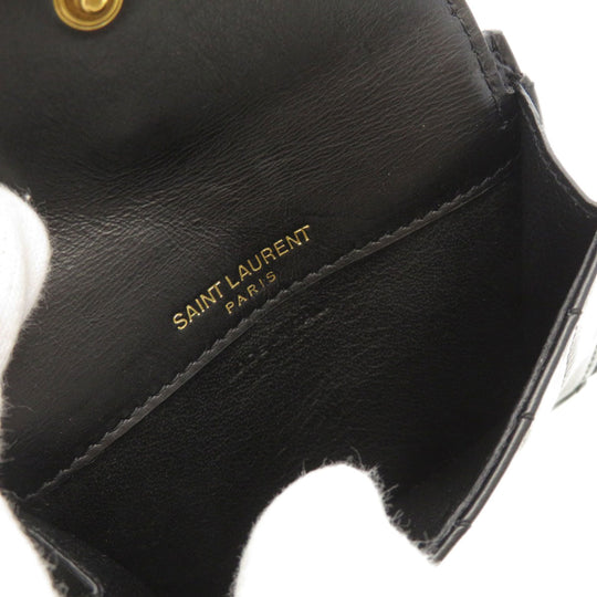 SAINT LAURENT Coin case Calfskin black Logo motif Women Used Authentic