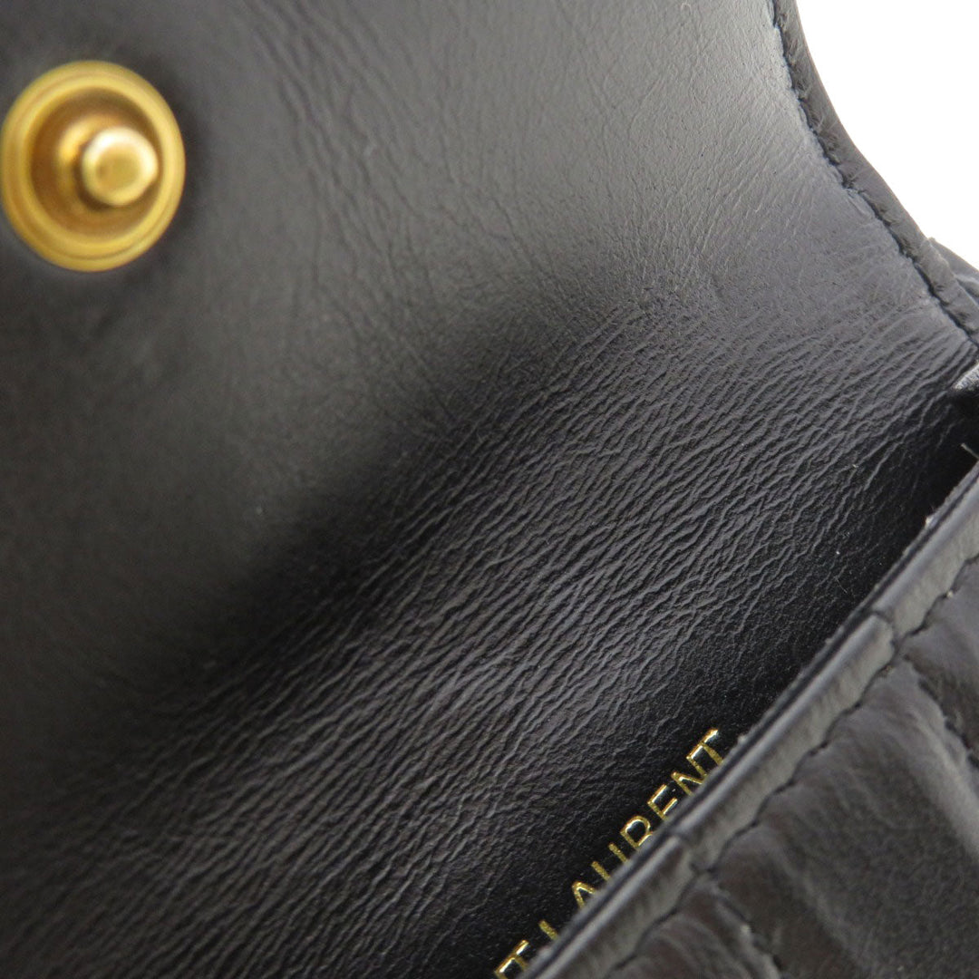 SAINT LAURENT Coin case Calfskin black Logo motif Women Used Authentic
