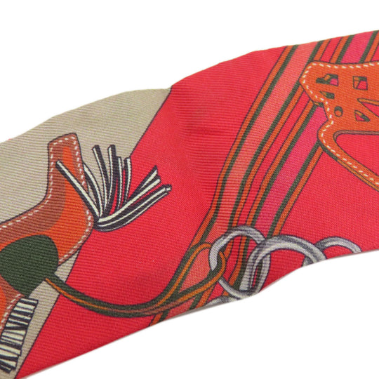 HERMES scarf silk Red Twilly Women Used Authentic