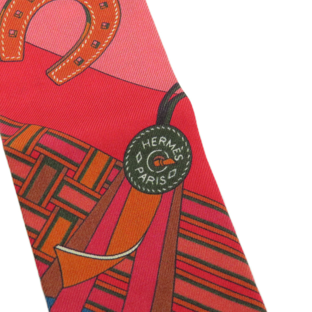 HERMES scarf silk Red Twilly Women Used Authentic
