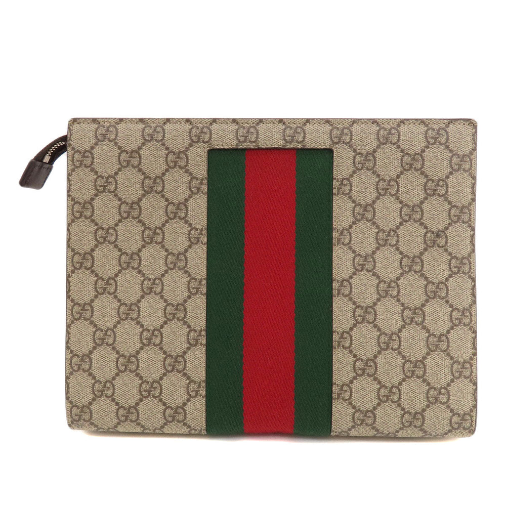 GUCCI Clutch bag 475316 PVC Brown GG Supreme Shelly Line Women Used Authentic