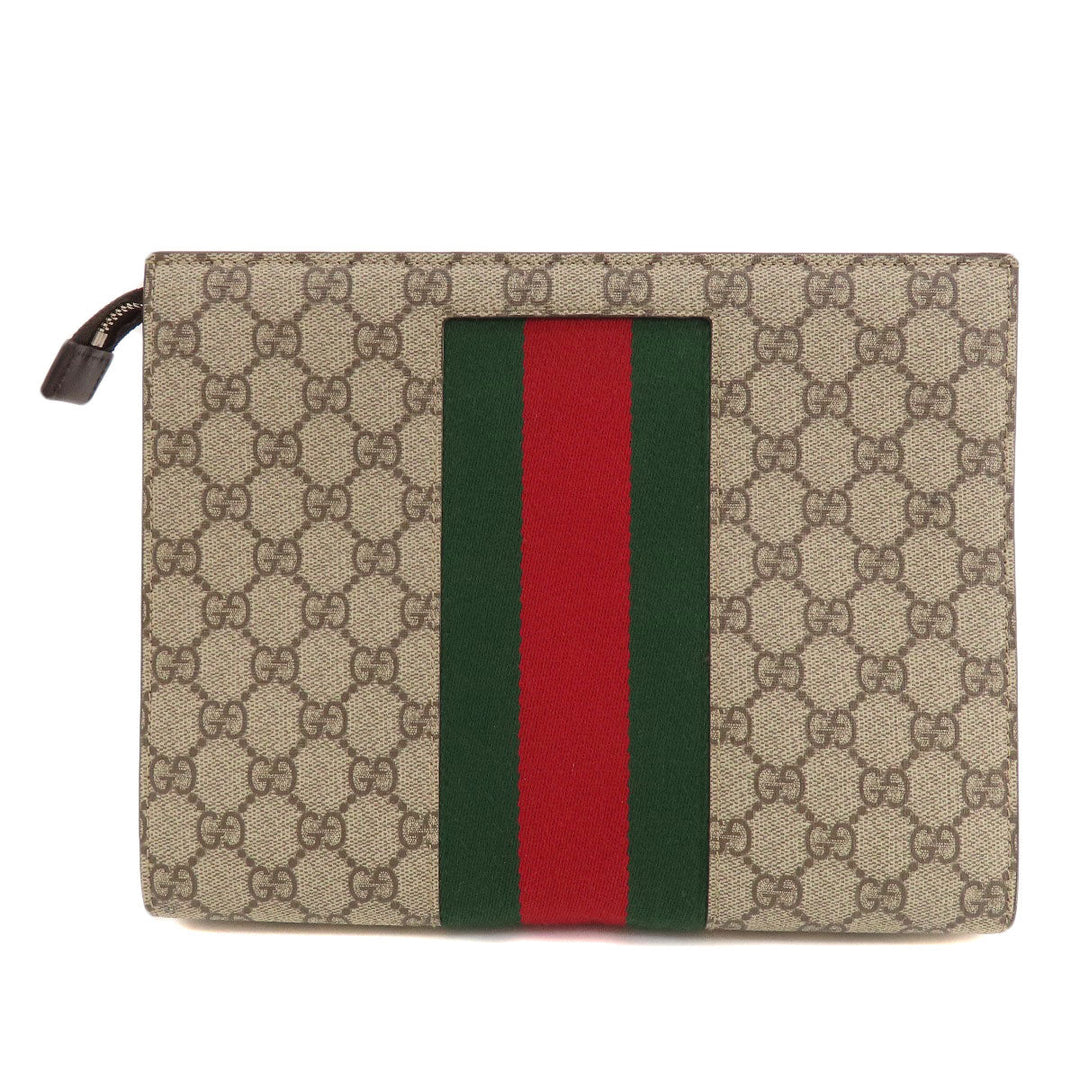 GUCCI Clutch bag 475316 PVC Brown GG Supreme Shelly Line Women Used Authentic