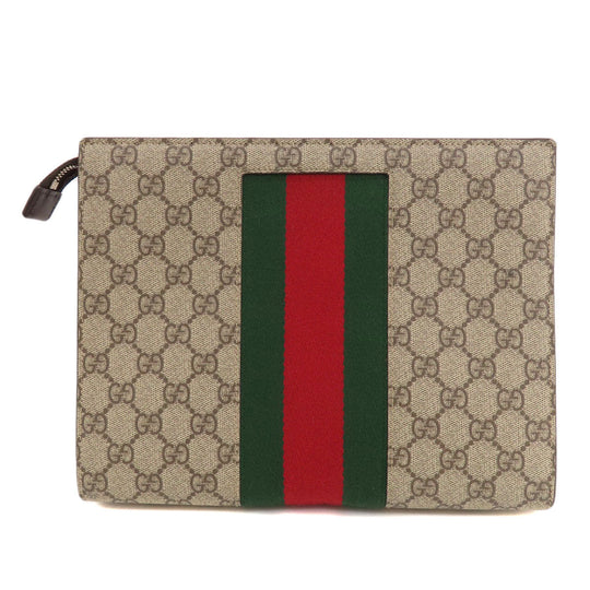 GUCCI Clutch bag 475316 PVC Brown GG Supreme Shelly Line Women Used Authentic