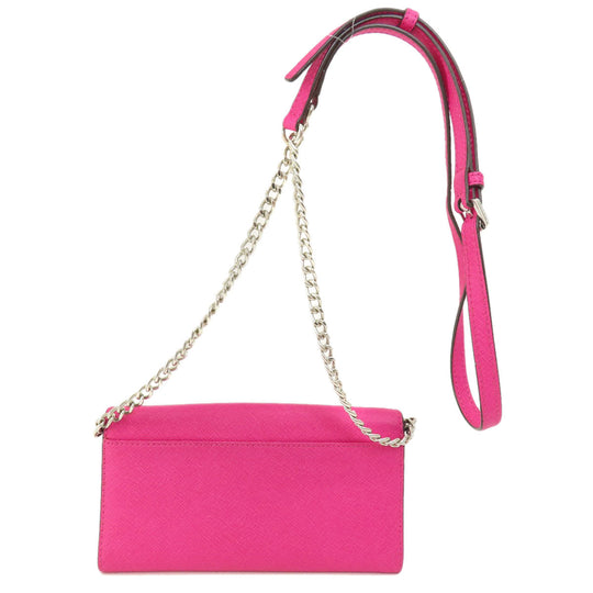 MICHAEL KORS Long Wallet Purse PVC pink Chain wallet Women Used Authentic