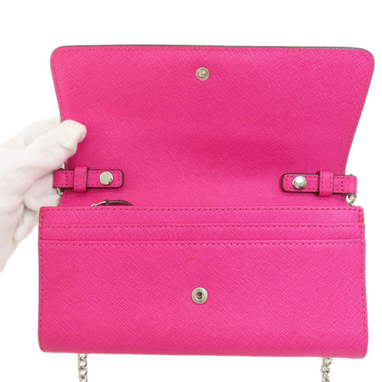 MICHAEL KORS Long Wallet Purse PVC pink Chain wallet Women Used Authentic