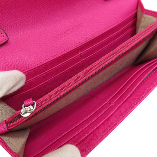 MICHAEL KORS Long Wallet Purse PVC pink Chain wallet Women Used Authentic