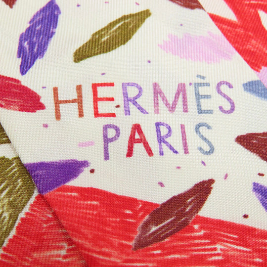 HERMES scarf silk Red Twilly Women Used Authentic