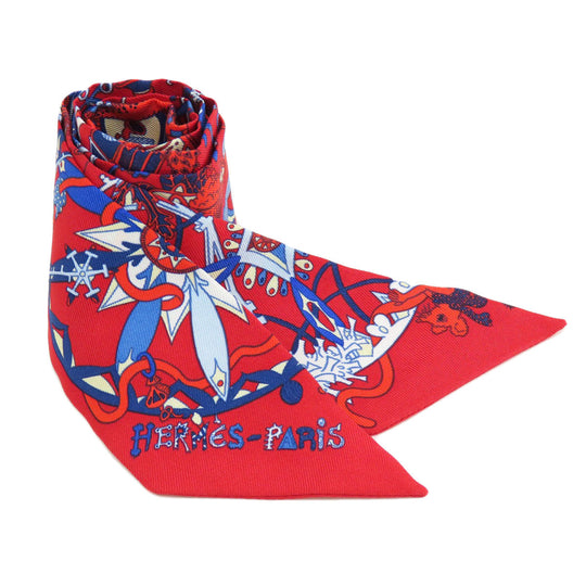 HERMES scarf silk Red Twilly Women Used Authentic
